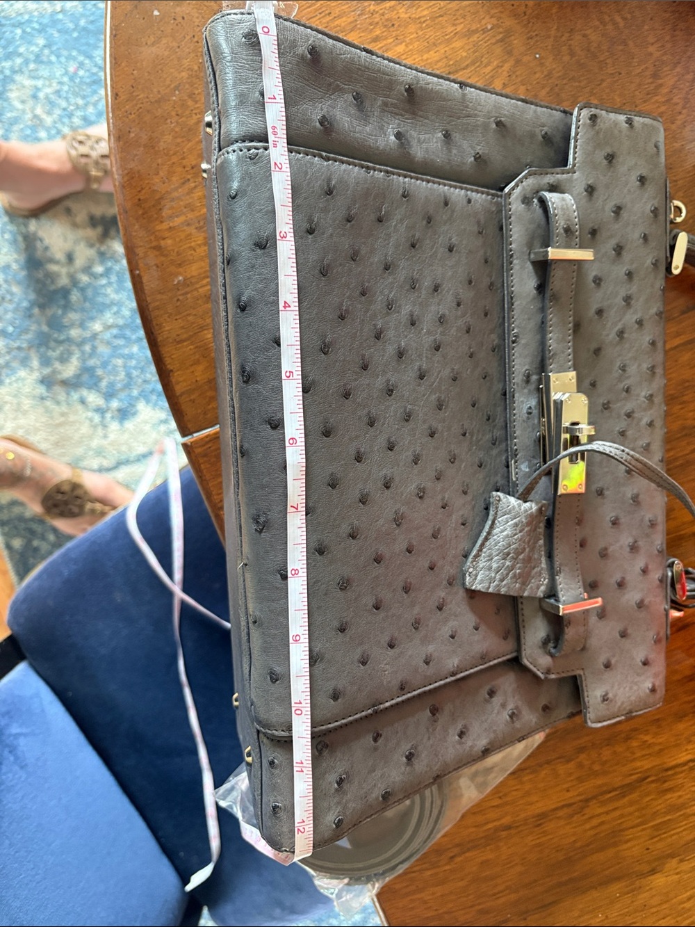 Classic Grey genuine Ostrich-leather Top Handle Women's Bag - Picture 9 of 11